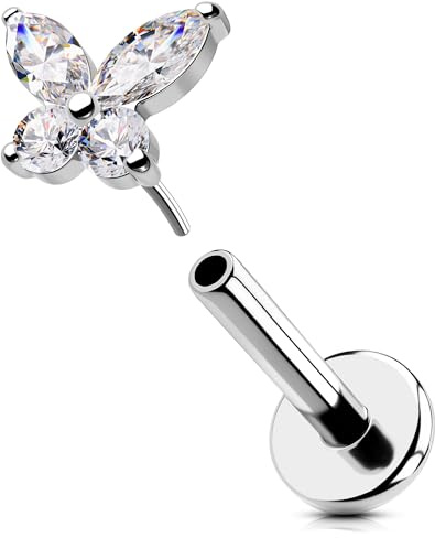OUFER Body Piercing Threadless Labret Piercing 316L Stainless Steel Helix Earring 16G Push in Labret Monroe Lip Ring Tragus Stud Piercing Jewellery