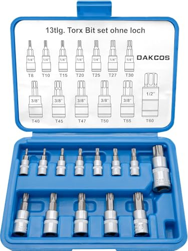 DAKCOS 13tlg Torx Bit Set Steckschlüsselsatz T8 -T60, Torx Bit Satz 1/4, 3/8, 1/2 aus CR-V