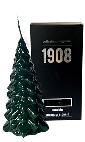 Candela Artigianale Albero di Natale - Cereria Di Giorgio - Colore Verde Scuro - Altezza 20 cm - Realizzata a mano