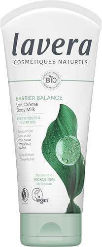 lavera Barrier Balance Milch Creme - ohne Alkohol - parfümfrei - stärkt die Hautbarriere - feuchtigkeitsspendend - präbiotisch - vegan - Naturkosmetik - 200 ml