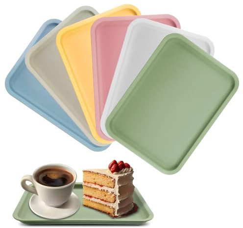 Rongxze 6 Stück Kunststofftablett, 24.8 x 17.8cm Unzerstörbar Serviertablett Rechteckig, 6 Farben Tablett rutschfest Wiederverwendbar für Esszimmer Küche Café Wohnzimmer