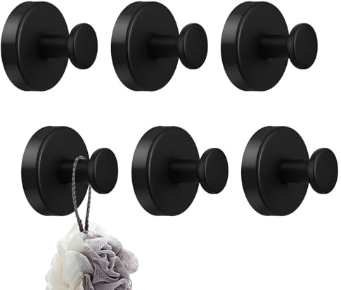 ZephyrCraft 6 ganchos negros con ventosa, soporte para toallas con ventosa al vacío, ganchos resistentes de acero inoxidable sin taladrar para ducha, baño, cocina, pared