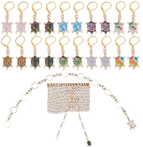 Hobbspring DIY Strickwerkzeug Sets Einschließlich 20 Stück Maschenmarkierer Mit Schildkröten Verriegelung 2 Stück Zahlen Strickreihenzählerketten Aus Acryl Mit Klauenverschlüssen Für Strickzubehör