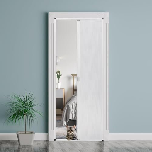 Falttür, Aluminiumlegierung, Falttür Mit Griff, Vliesstoff-Panel, Schranktür, Ziehharmonika-Tür, Innen-Schiebe-Falttür Ohne Untere Schiene For Küche, Waschküche, Badezimmer(71x80in(181x203cm))