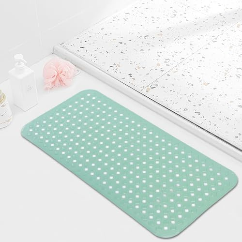 BWBIKE Tapis de Baignoire Antidérapant 40 x 88 cm Tapis de Douche avec Trous de Drainage Ventouses Anti-moisissure Tapis de Bain de Sol Tapis de Cabine de Salle de Bain Intérieure,40 x 88 cm,Vert