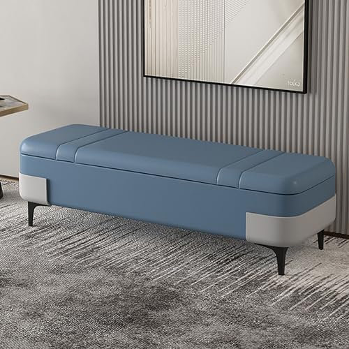 Moderne Kunstleder-gepolsterte Bettbank mit Metallbeinen, Stauraum für Wohnzimmer, Eingangsbereich, Esszimmer, Blau, 136 kg Kapazität