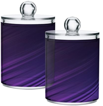 Ewusp Purple Lines Qtip Holder 2 PCS Clear Plastic Apothecary Jars with Lid Cotton Pad Holder Dispenser Cotton Bud Holder Bathroom Storage Container Makeup Organizer