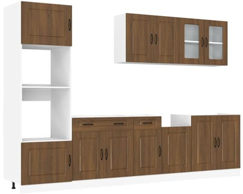 HETFTJN Vetrina Soggiorno Armadietto da Esterno Mobile per Cucina Mobile da Cucina - Set Mobili da Cucina 7 pz Kalmar Rovere Marrone in Truciolato per Soggiorno Ufficio Cucina Esterno