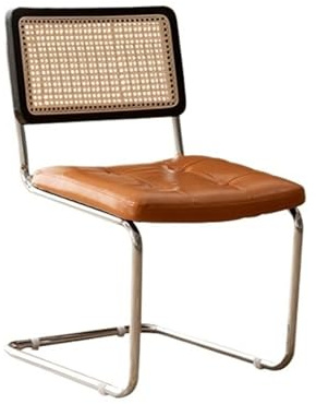 ZKALQECNF Korbstuhl Moderner Mid-Century-Rattanstuhl mit Ledersitzkissen und Metallbeinen, Rückenlehne aus natürlichem Mesh-Rattan, perfekt for das Esszimmer in der Wohnküche Rattansessel(Schwarz)