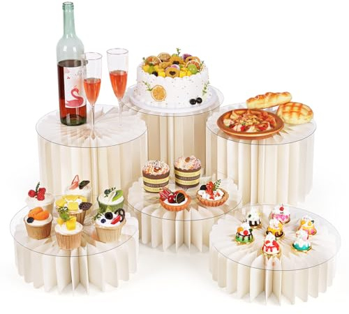 Flenpptly 6 Pcs Buffet Risers, Food Risers for Buffet Table, White Food Display Risers for Party Buffet Risers and Stands for Show Catering Desserts, Food, Jewelry (6 Pcs)