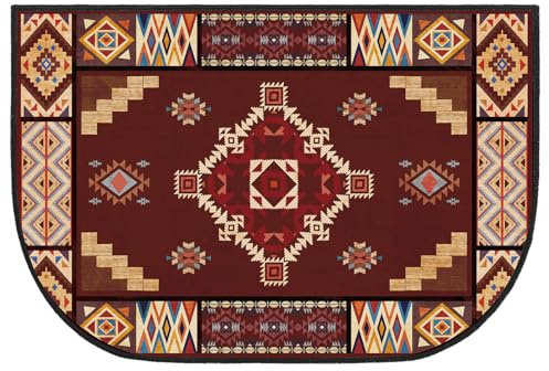 Demissle Cabin Fireplace Hearth Rug Mats, 24 x 36 Inch, Vintage Aztec | Half Round Mat for Wood Stove Floor, Southwestern Cabin Decor, Fire Resistant, kitchen Indoor Outdoor, Decorative Hearth Rugs