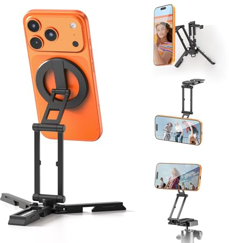 ULANZI Treppiede magnetico per cellulare, in alluminio, reversibile, pieghevole, compatibile con Uka e Arca, treppiede con 2 scarpe fredde, bastone per selfie per iPhone
