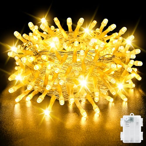 cshare Lichterkette Außen Batterie, 5M 50er LED Warmweiß Weihnachten Lichterkette mit Timer IP65 Wasserdicht Lichterketten für Weihnachtsbaum Schlafzimmer Garten Innen Dekorationen