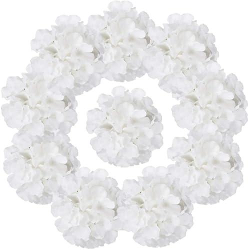 OPIGJUFD Flores Artificiales De Hortensia 10 Flores Artificiales de Hortensia Blancas for decoración del hogar y Bodas.