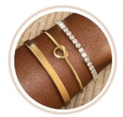 FUNEIA 3 PièCes Bracelets Femme Or Acier Inoxydable Plaqué Or 18 Carats Chaîne Bracelet Jonc Argent Parure Réglable Empilables Imperméable Fantaisie Anniversaire Pour Femmes Filles File Bijoux