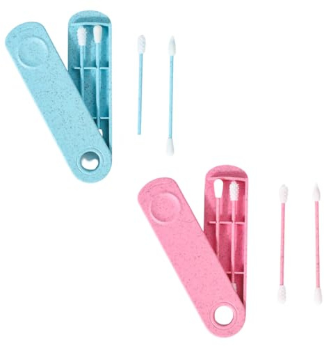 4 Pezzi Cotton Fioc Riutilizzabile per Pulizia Orecchio Tampone Riutilizzabile Spirale a Doppia Estremità con 2 Supporti da Viaggio, Cotton Fioc Riutilizzabili