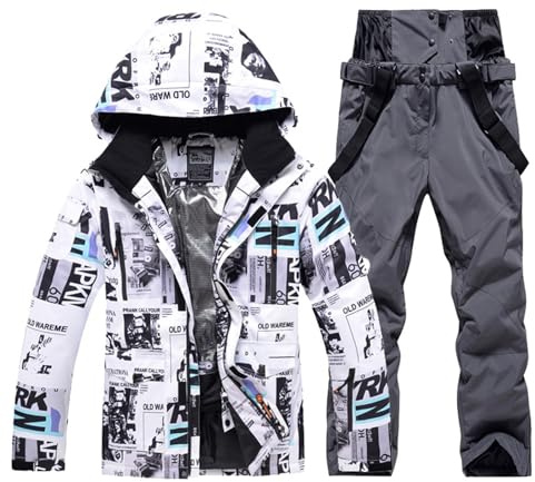 Generisch Skianzug Damen 2 teilig, Skianzug Damen Herren, Ski Jacke und Skihose Set, Winter Warme Paare Schneeanzug, Wasserdicht Winddicht Ski Anzug für Wandern, Klettern, Isoliertes, Snowboarden