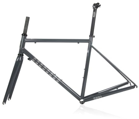 44cm 47cm 50cm 53cm 56cm Landsvägscykelram 700C Fälgbroms/C-broms Ram Cr-Mo Steel Cykelramsats Med Kolgaffel Snabbkoppling F100mm R130mm QR BB68mm(Cement gray,56cm)