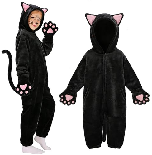 Beipegin Costume Animale Bambina Bambino Gatto Dalmata Leopardo Tutina con Cappuccio Tuta Flanella Costumi di Carnevale Bambini Animali