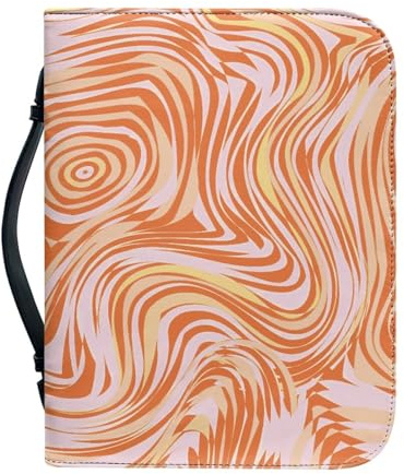 Bibel Hülle Tasche Orange Gelb Große Pu-Leder Buchhülle Für Damen Und Herren, Vielseitige Buchschutz Mit Griff, Reißverschluss, Taschen Und Stiftfächern 25.9x4.6cm