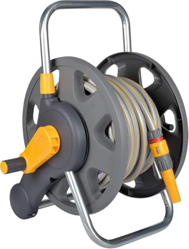 Garden Hose Reel with 25m Hose – 45m Capacity, 2-in-1 Wall Mount or Freestanding Design, Ready Assembled with Brackets & Easy Rewind (100-000-967)