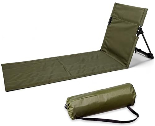 Chingcoo Sittunderlägg för utomhus, med ryggstöd, strandmatta, hopfällbar, lätt, golfstol, outdoor och stadionsitsmatta, hopfällbar liggplats för strand, camping, picknick, trädgård, grön, 108 x 40,5