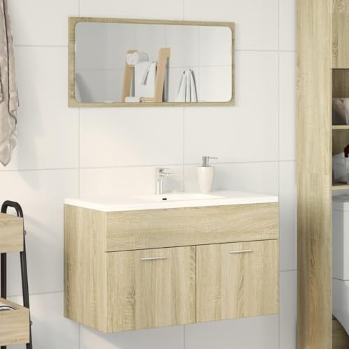 ULUYYUC Mobiletto da bagno in rovere Sonoma, 80 x 38,5 x 46 cm, in legno con ante, portata 60 kg, moderno spazio per bagno, WC ospiti