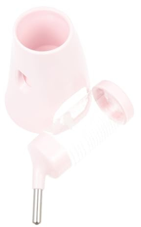 HOMSFOU Standing Hamster Water Bottle with Leak-proof Ball Valve, Vertical Chinchilla and Gerbil Water Feeder with Base, 250ml Household Small Animal Cage Waterer in Light Pink for Rabbits