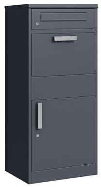 Relaxdays Boîte aux Lettres autoportante en Acier galvanisé avec Compartiment Colis, 2 clés, H 112 × L 51 × P 38 cm Gris
