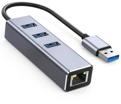 4-i-1 USB 3.0 Ethernet-hubb, USB 3.0 till RJ45 LAN Gigabit Ethernet-adapter i aluminium med 3 portar 5 Gbit/s, 1 000 Mbps LAN-omvandlare, aluminiumhölje, kompatibel med bärbar dator