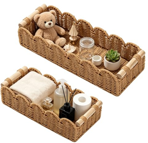 2 Stück Wickeltisch Organizer Aufbewahrungkörb Badezimmer Regalkörbe Körbchen Rattan für Küche Wohnzimmer Handtuch Toilettenpapier Korb