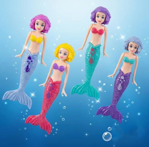 4 Pack Mermaid Diving Toys for Swimming Pool - Sinking Pool Toys for Underwater Swim Training - Sinking Swim Aids for Indoor & Outdoor Water Games - Fun Bath and Pool Gift Set (Short hair)