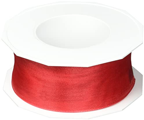 PRÄSENT Four Seasons transparentes Band mit Drahtkante rot, 25 m einfarbiges Stoffband, 40 mm Breite, leicht biegsames Schleifenband zum Dekorieren & Basteln, für besondere Anlässe