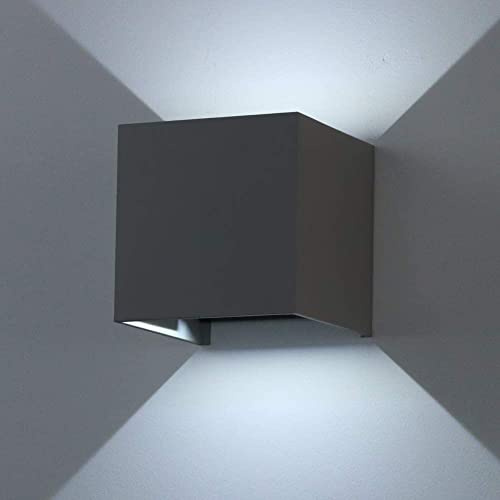 K-Bright 12W Außenlampe Auf und ab Einstellbarer Lichtstrahl, Dunkelgrau | Wasserdicht IP65, Kaltes Weiß 6000K Wandleuchten Innen/Außen, Aluminium Außenwandleuchte für Garten, Eingang, Wohnzimmer