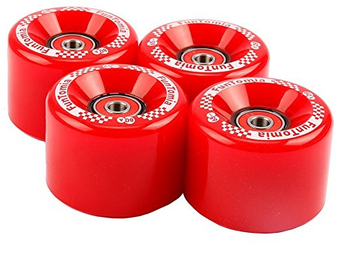 FunTomia 4 Stück Longboard/Skateboard/Mini-Board Rollen (Big Wheels) in 65x45mm 80A inkl. ABEC-9 Kugellager und Metall Spacer 80A Rollenhärte