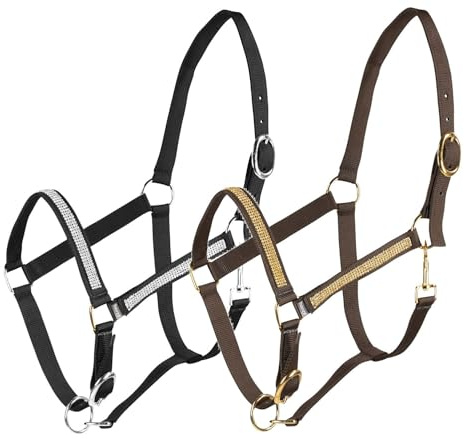 NETPROSHOP Halfter Verstellbar mit Strassband in Schwarz/Silber oder Dunkelbraun/Gold, Cob-XL Full, Groesse:Cob, Farbe:Schwarz