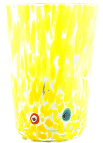 Venetian Emporium Murano Glass Drinking Glass Tumbler Light Blue Hand Made Millefiori (Yellow)