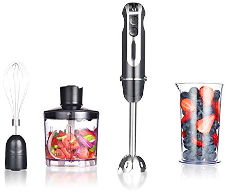 3-in-1 Hand Blender, Immersion Blender Anti-Splash Mixer with Whisk, 600ml Beaker, 500ml Food Chopper for Vegetable Grinder Chopper