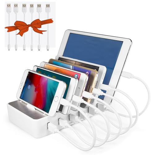Chargeknight - Estación de carga para múltiples dispositivos, 50 W, 6 puertos USB, cargador familiar compatible con Apple iPhone, iPad y Android teléfono y tablet