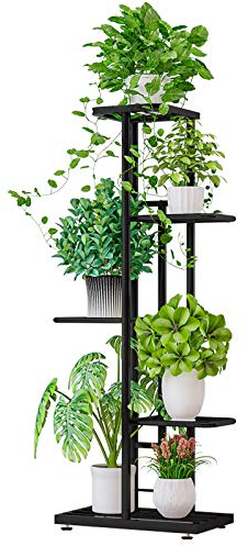 ZZBIQS Blumenständer Pflanzenständer Metall mit 5 Ebenen, 98cm Blumentreppe Modern Pflanzentreppe Blumenregal Mehrstöckig für Innen Garten Balkon Deko(Dunkelgrau)