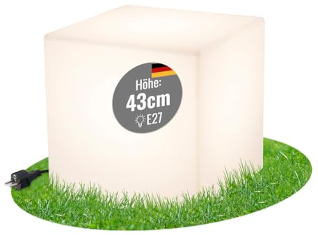 8 seasons design LED Würfel 43 cm, Shining Cube (Weiß) E27-Fassung, Leuchtmittel warmweiß – wetterfest – Leuchtwürfel für außen (Garten, Terrasse, Balkon) und innen – Beistelltisch, Hocker