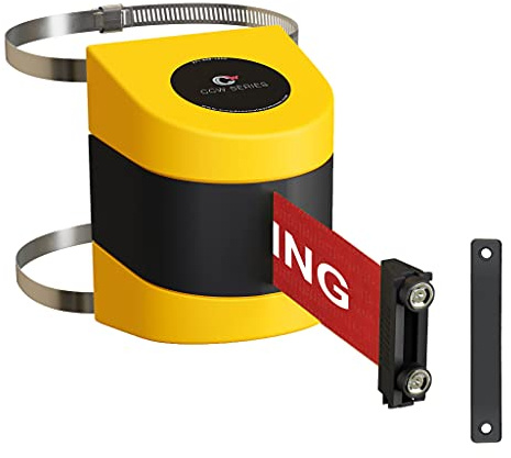 CCW Series WMB-220 Wall Mount Retractable Belt Barrier with Magnetic ABS Case and Clamp (15 Foot Belt, Red NO Parking White Letters with Yellow Magnetic ABS Case)