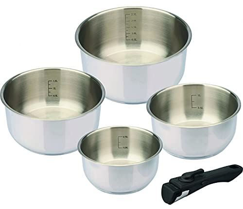 BAUMALU - Lot de 4 Casseroles Comète - Acier Inoxydable - Tous Feux dont Induction - Triple Fond Thermo Diffuseur - Manche Amovible - Intérieur Gradué - Ø14, 16, 18 et 20cm