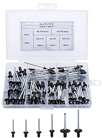 Trsnzul Remaches Negros 120 Piezas Remaches Aluminio Remaches Ciegos Tirar Remaches Kit Remache Ciegos de Aluminio Remaches Pop para Kit de Surtido de Muebles M2.4 M3.0 M3.2 M4