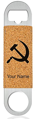 LaserGram Bottle Opener, Hammer and Sickle, Personalized Engraving Included (Faux Leather, Cork)