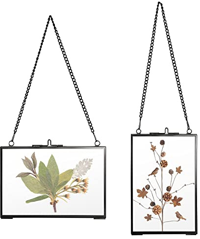 SUMTree Set of 2 Black Glass Hanging Photo Picture Display Frame, 4*6 inch