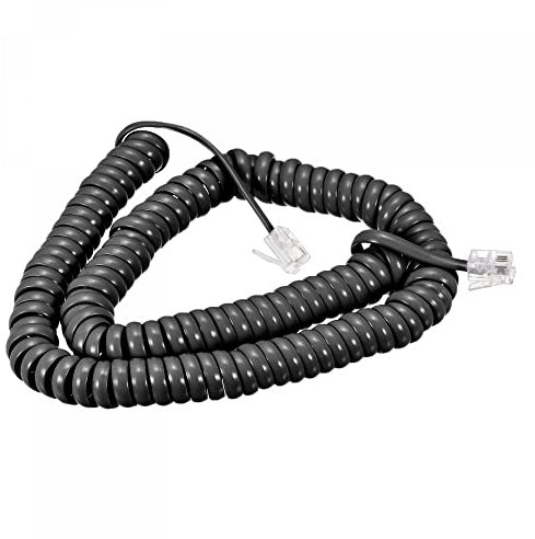 sourcing map Telephone Handset Cord, 4P4C 16.4 Feet Coiled Landline Phone Handset Cable for Home or Office Black
