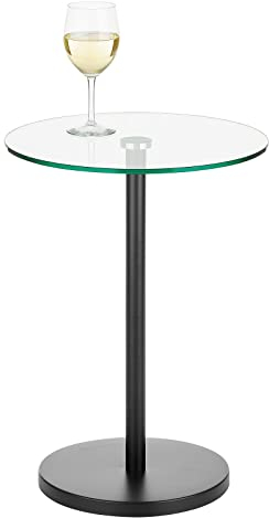 mDesign kleiner Beistelltisch aus Metall und Glas – stilvoller Glastisch fürs Wohnzimmer oder Schlafzimmer – Minimalistischer Couchtisch mit modischem Design – mattschwarz