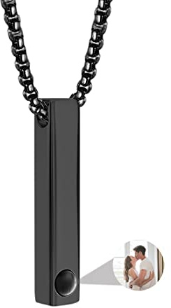 RWQDZOM Collar de Proyección de Fotos Personalizado Barra de Imagen Personalizada con Colgante de Nombre Grabado I Love You en 100 Idiomas Joyería para Hombres, Acero de Titanio, Metal