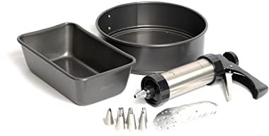 MasterClass Baking Bundle, Includes Two Non-Stick Tins, Biscuit Press and Icing Set with Nozzles and Thirteen Cutters